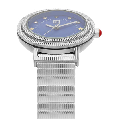 Reloj Cloe Análogo para Dama con Doble Bisel Estriado y Extensible de Acero Inoxidable OE2614