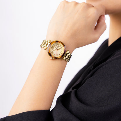 Reloj Cloe Análogo para Dama con Bisel Acabado Carey y Extensible de Acero Inoxidable OE2615