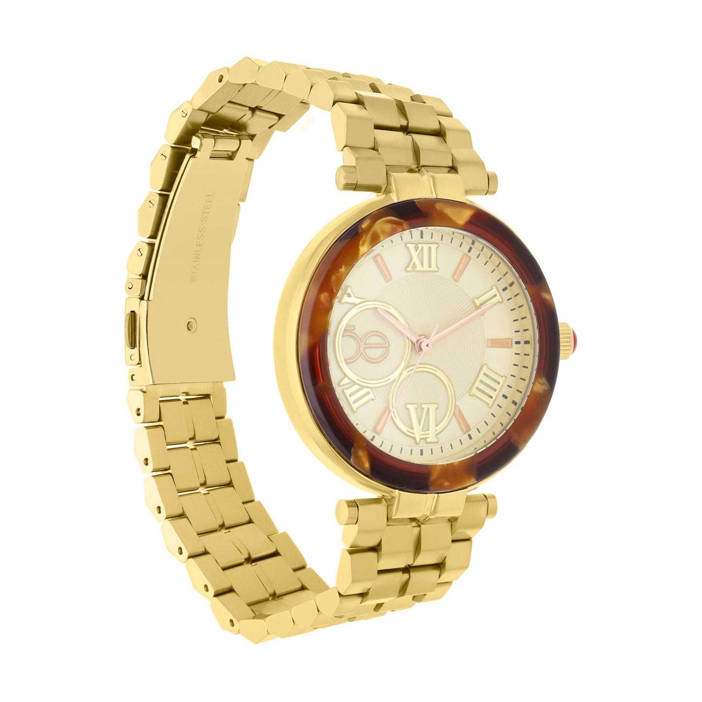 Reloj Cloe Análogo para Dama con Bisel Acabado Carey y Extensible de Acero Inoxidable OE2615