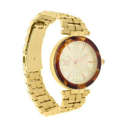 Reloj Cloe Análogo para Dama con Bisel Acabado Carey y Extensible de Acero Inoxidable OE2615