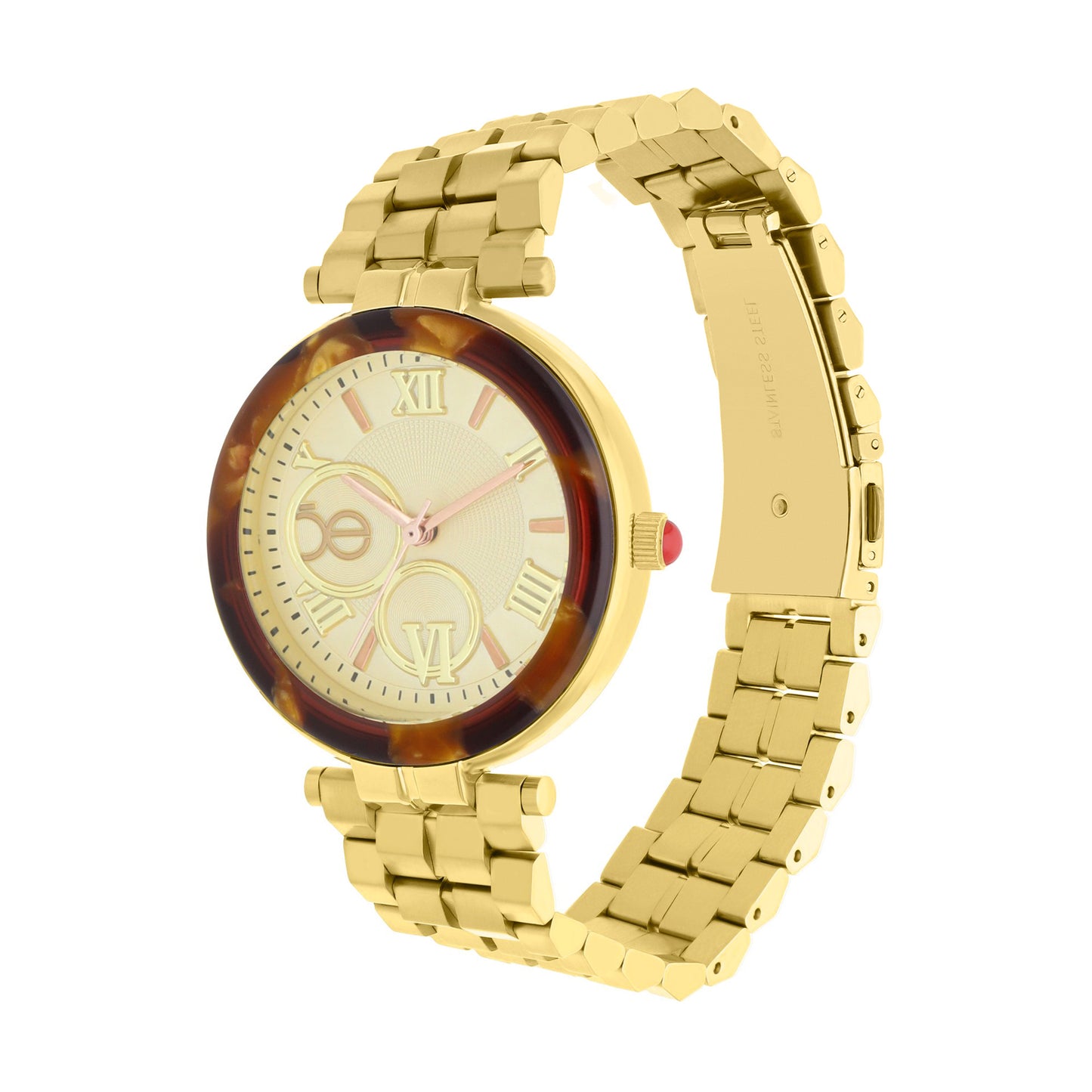 Reloj Cloe Análogo para Dama con Bisel Acabado Carey y Extensible de Acero Inoxidable OE2615