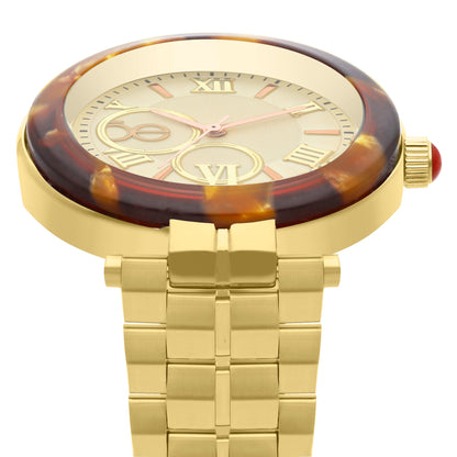 Reloj Cloe Análogo para Dama con Bisel Acabado Carey y Extensible de Acero Inoxidable OE2615
