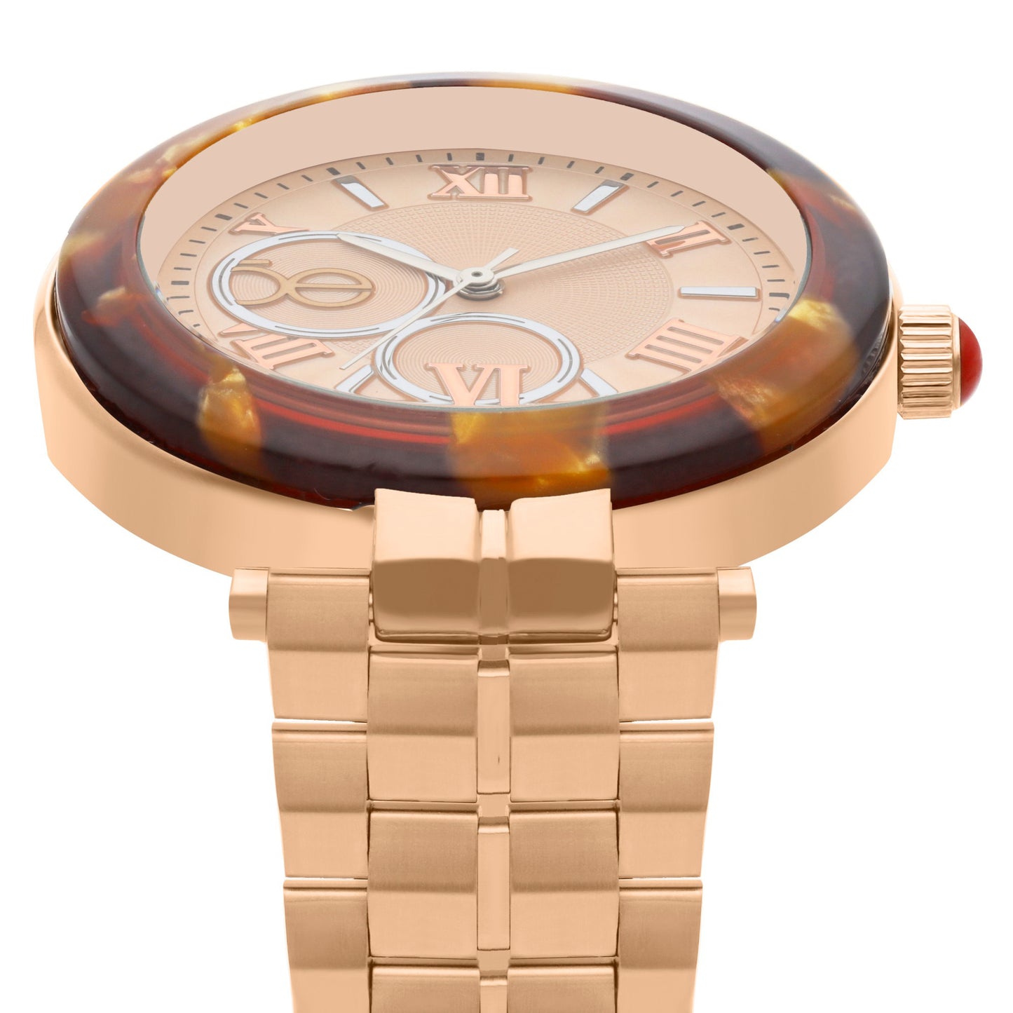 Reloj Cloe Análogo para Dama con Bisel Acabado Carey y Extensible de Acero Inoxidable OE2615