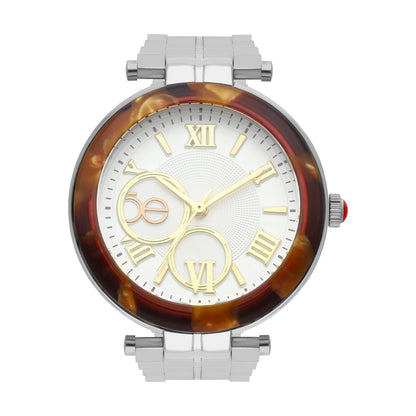 Reloj Cloe Análogo para Dama con Bisel Acabado Carey y Extensible de Acero Inoxidable OE2615
