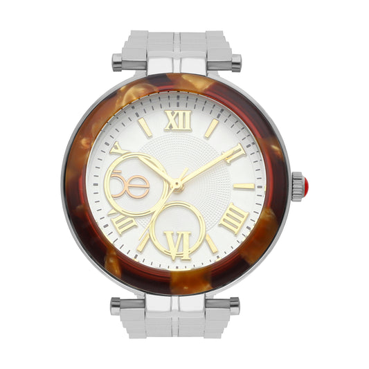 Reloj Cloe Análogo para Dama con Bisel Acabado Carey y Extensible de Acero Inoxidable