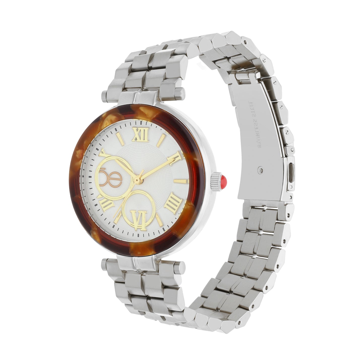 Reloj Cloe Análogo para Dama con Bisel Acabado Carey y Extensible de Acero Inoxidable OE2615