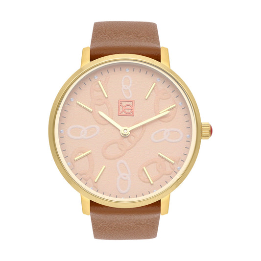 Reloj Cloe Análogo para Dama con Diseño de Cadenas en Carátula y Correa de Tactopiel