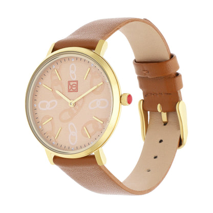 Reloj Cloe Análogo para Dama con Diseño de Cadenas en Carátula y Correa de Tactopiel OE2616