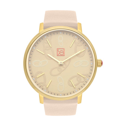 Reloj Cloe Análogo para Dama con Diseño de Cadenas en Carátula y Correa de Tactopiel OE2616