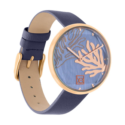 Reloj Cloe Análogo para Dama con Diseño de Arrecife en Carátula y Correa de Tactopiel OE2617