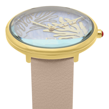 Reloj Cloe Análogo para Dama con Diseño de Arrecife en Carátula y Correa de Tactopiel OE2617