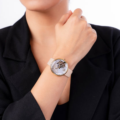 Reloj Cloe Análogo para Dama con Diseño de Arrecife en Carátula y Correa de Tactopiel OE2617