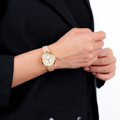 Reloj Cloe Análogo para Dama con Bisel Interno en Relieve y Correa de Tactopiel OE2618