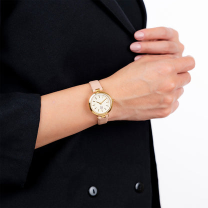 Reloj Cloe Análogo para Dama con Bisel Interno en Relieve y Correa de Tactopiel OE2618