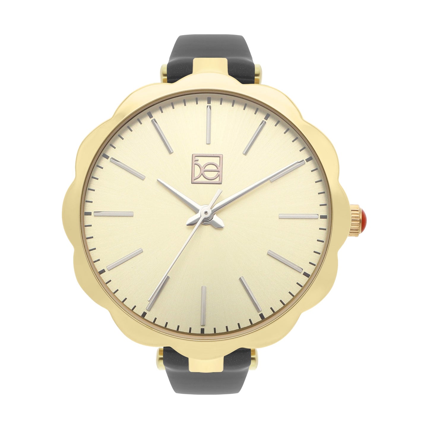 Reloj Cloe Análogo para Dama con Bisel en Forma de Flor y Correa de Charol