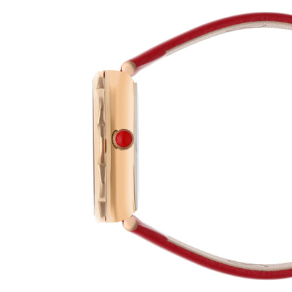 Reloj Cloe Análogo para Dama con Bisel en Forma de Flor y Correa de Charol