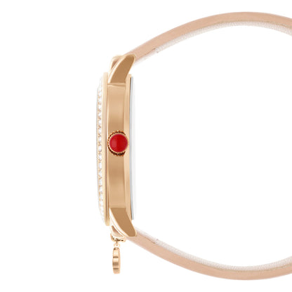 Reloj Cloe Análogo para Dama con Charm en Caja y Correa de Tactopiel OE2620