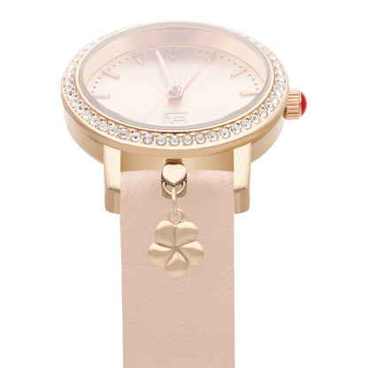 Reloj Cloe Análogo para Dama con Charm en Caja y Correa de Tactopiel OE2620