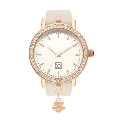 Reloj Cloe Análogo para Dama con Charm en Caja y Correa de Tactopiel OE2620