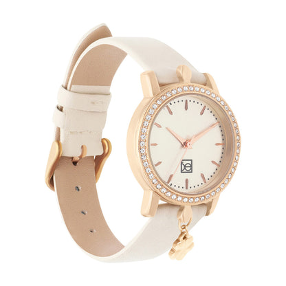 Reloj Cloe Análogo para Dama con Charm en Caja y Correa de Tactopiel OE2620
