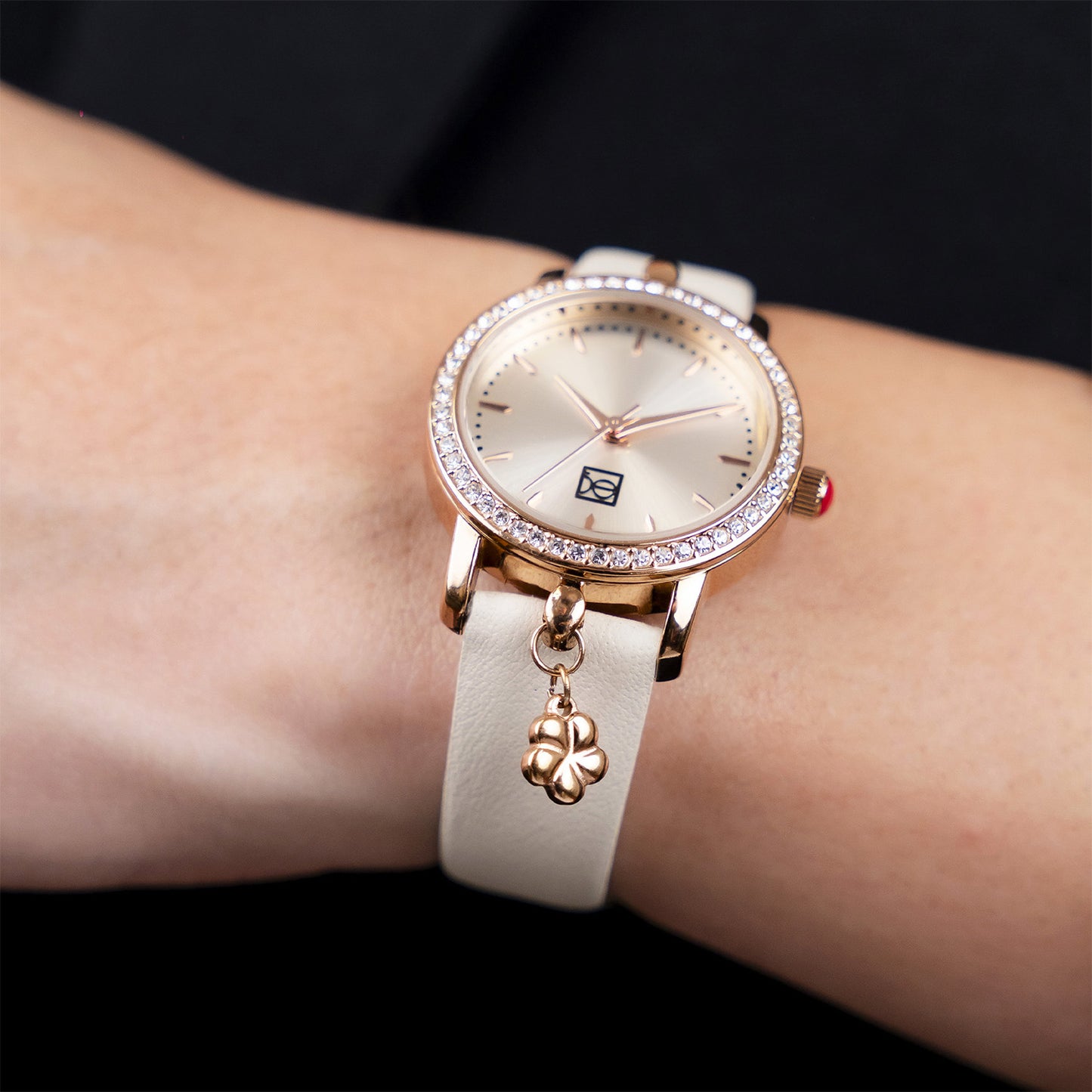 Reloj Cloe Análogo para Dama con Charm en Caja y Correa de Tactopiel OE2620