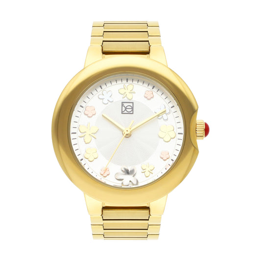 Reloj Cloe Análogo para Dama con Flores en Indicadores y Extensible de Acero Inoxidable