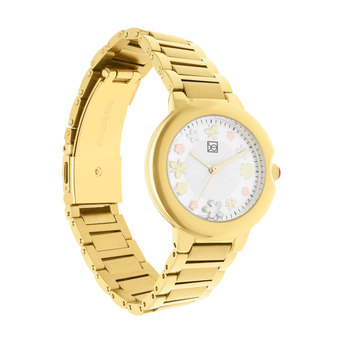 Reloj Cloe Análogo para Dama con Flores en Indicadores y Extensible de Acero Inoxidable OE2621