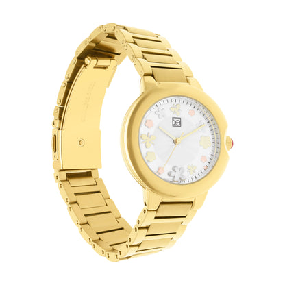 Reloj Cloe Análogo para Dama con Flores en Indicadores y Extensible de Acero Inoxidable OE2621