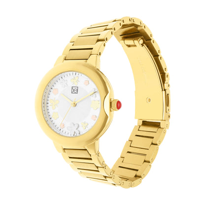 Reloj Cloe Análogo para Dama con Flores en Indicadores y Extensible de Acero Inoxidable OE2621