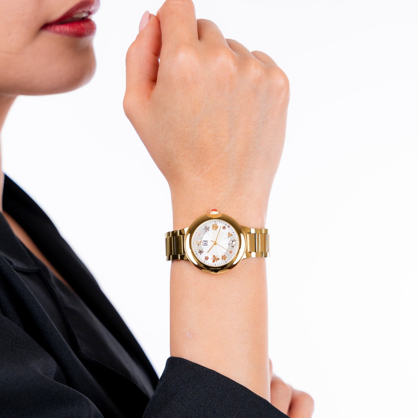 Reloj Cloe Análogo para Dama con Flores en Indicadores y Extensible de Acero Inoxidable OE2621