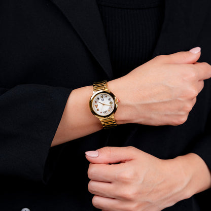 Reloj Cloe Análogo para Dama con Flores en Indicadores y Extensible de Acero Inoxidable OE2621
