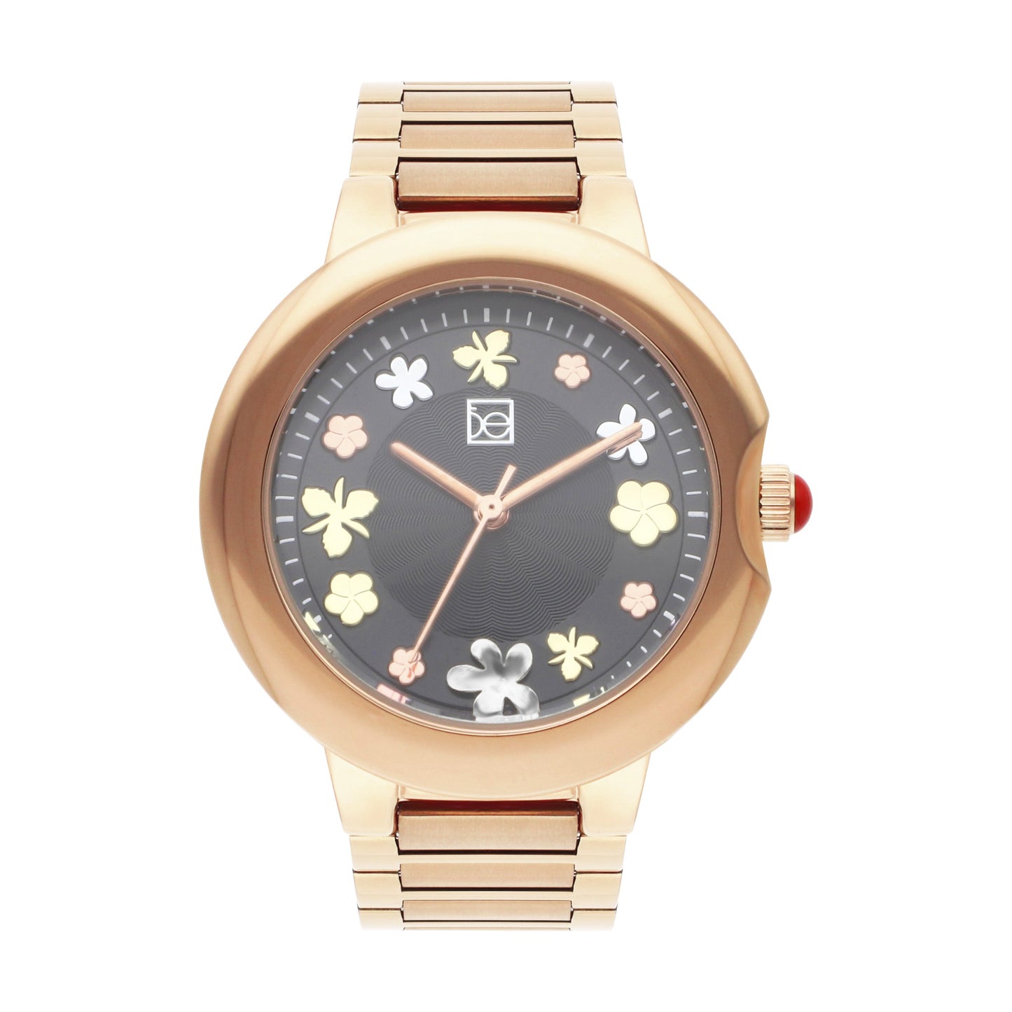 Reloj Cloe Análogo para Dama con Flores en Indicadores y Extensible de Acero Inoxidable OE2621