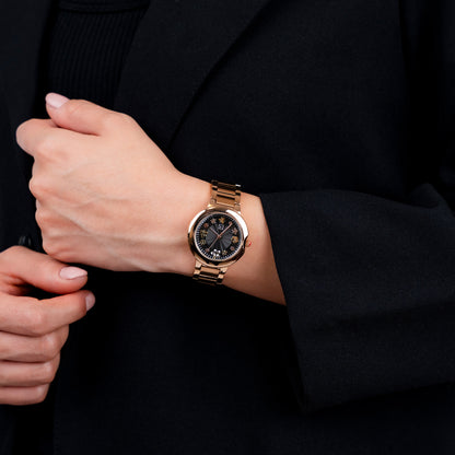 Reloj Cloe Análogo para Dama con Flores en Indicadores y Extensible de Acero Inoxidable OE2621
