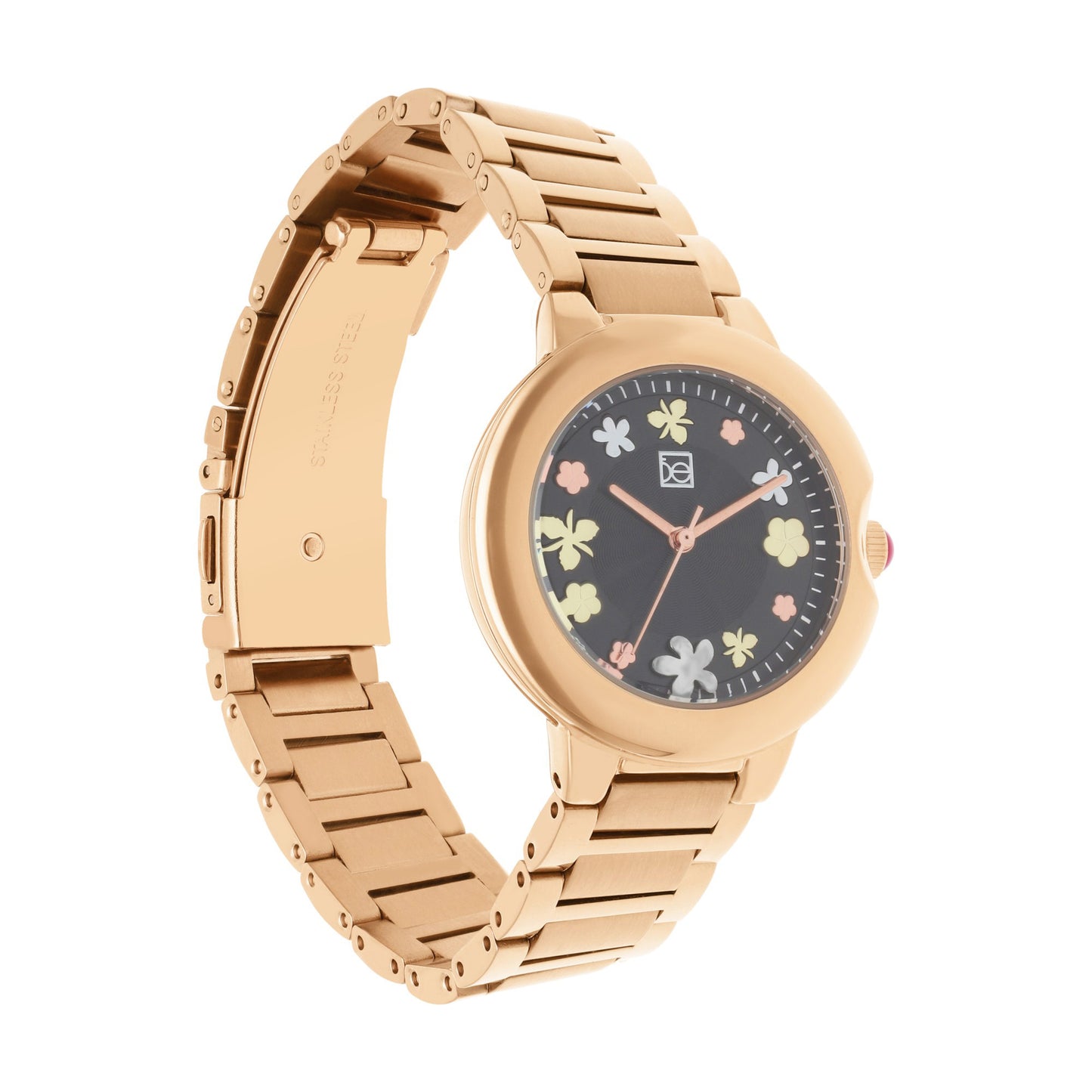Reloj Cloe Análogo para Dama con Flores en Indicadores y Extensible de Acero Inoxidable OE2621