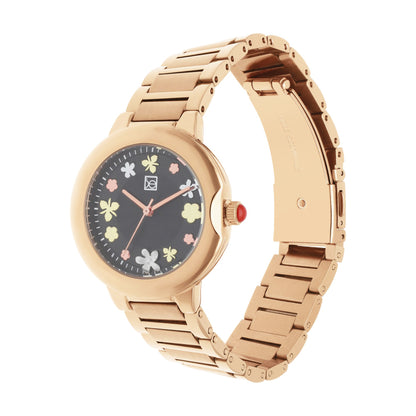 Reloj Cloe Análogo para Dama con Flores en Indicadores y Extensible de Acero Inoxidable OE2621