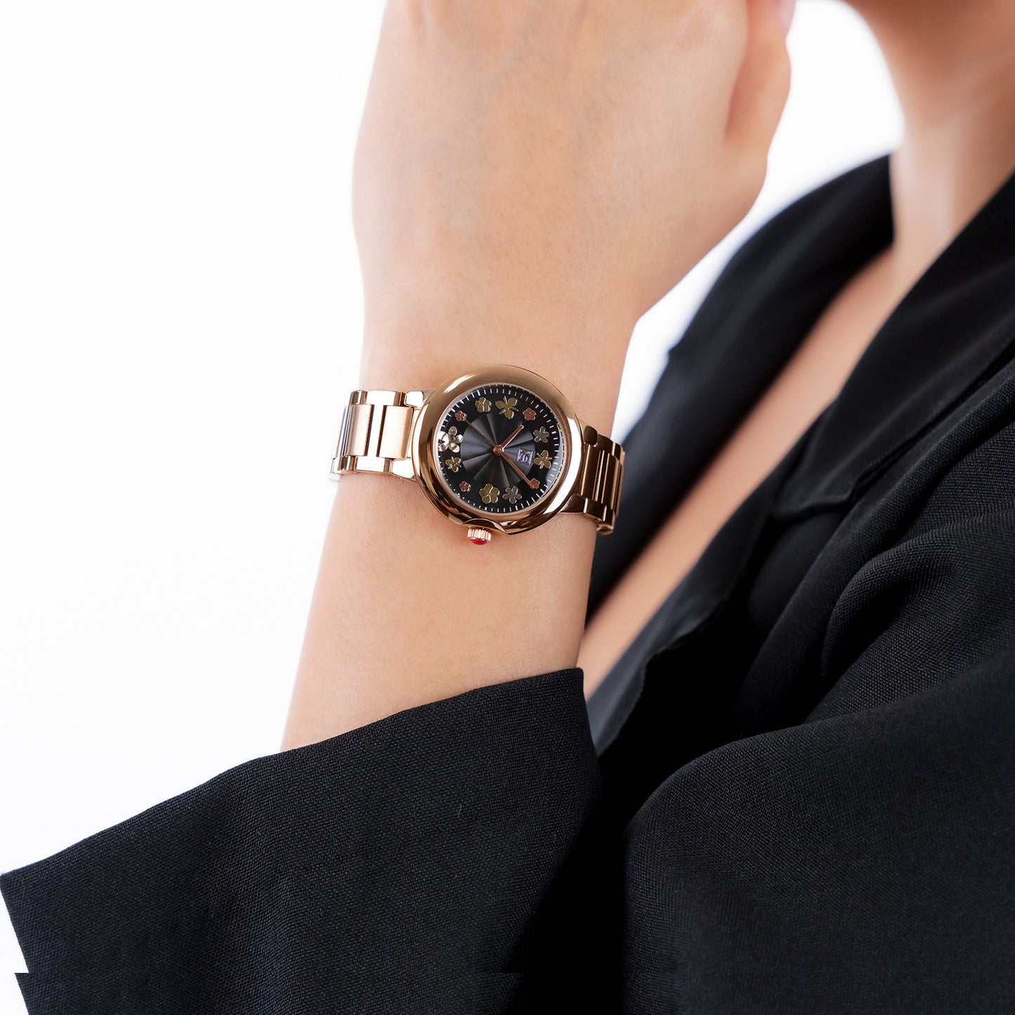Reloj Cloe Análogo para Dama con Flores en Indicadores y Extensible de Acero Inoxidable OE2621