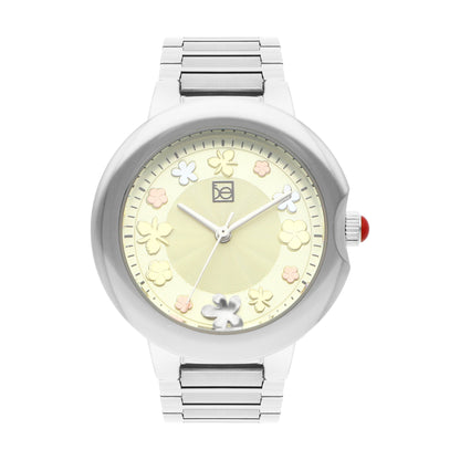 Reloj Cloe Análogo para Dama con Flores en Indicadores y Extensible de Acero Inoxidable OE2621