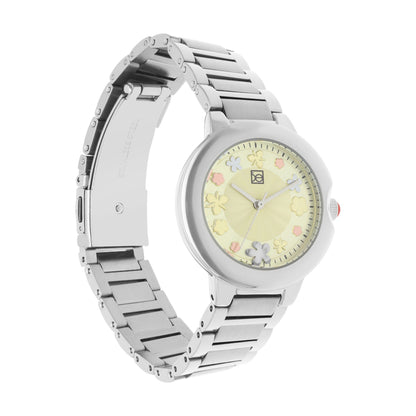 Reloj Cloe Análogo para Dama con Flores en Indicadores y Extensible de Acero Inoxidable OE2621