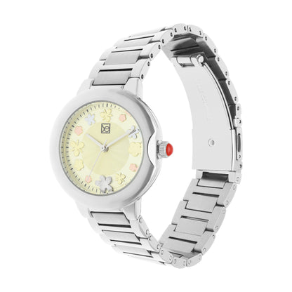 Reloj Cloe Análogo para Dama con Flores en Indicadores y Extensible de Acero Inoxidable OE2621