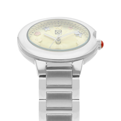 Reloj Cloe Análogo para Dama con Flores en Indicadores y Extensible de Acero Inoxidable OE2621