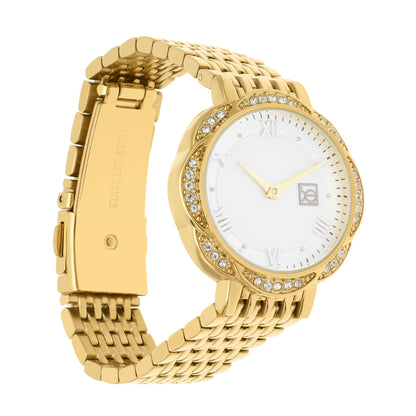 Reloj Cloe Análogo para Dama con Caja en Forma de Flor y Extensible de Acero Inoxidable OE2622