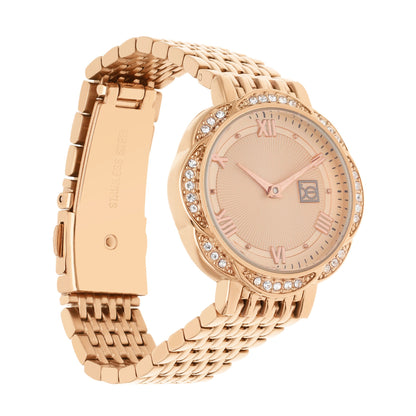 Reloj Cloe Análogo para Dama con Caja en Forma de Flor y Extensible de Acero Inoxidable OE2622
