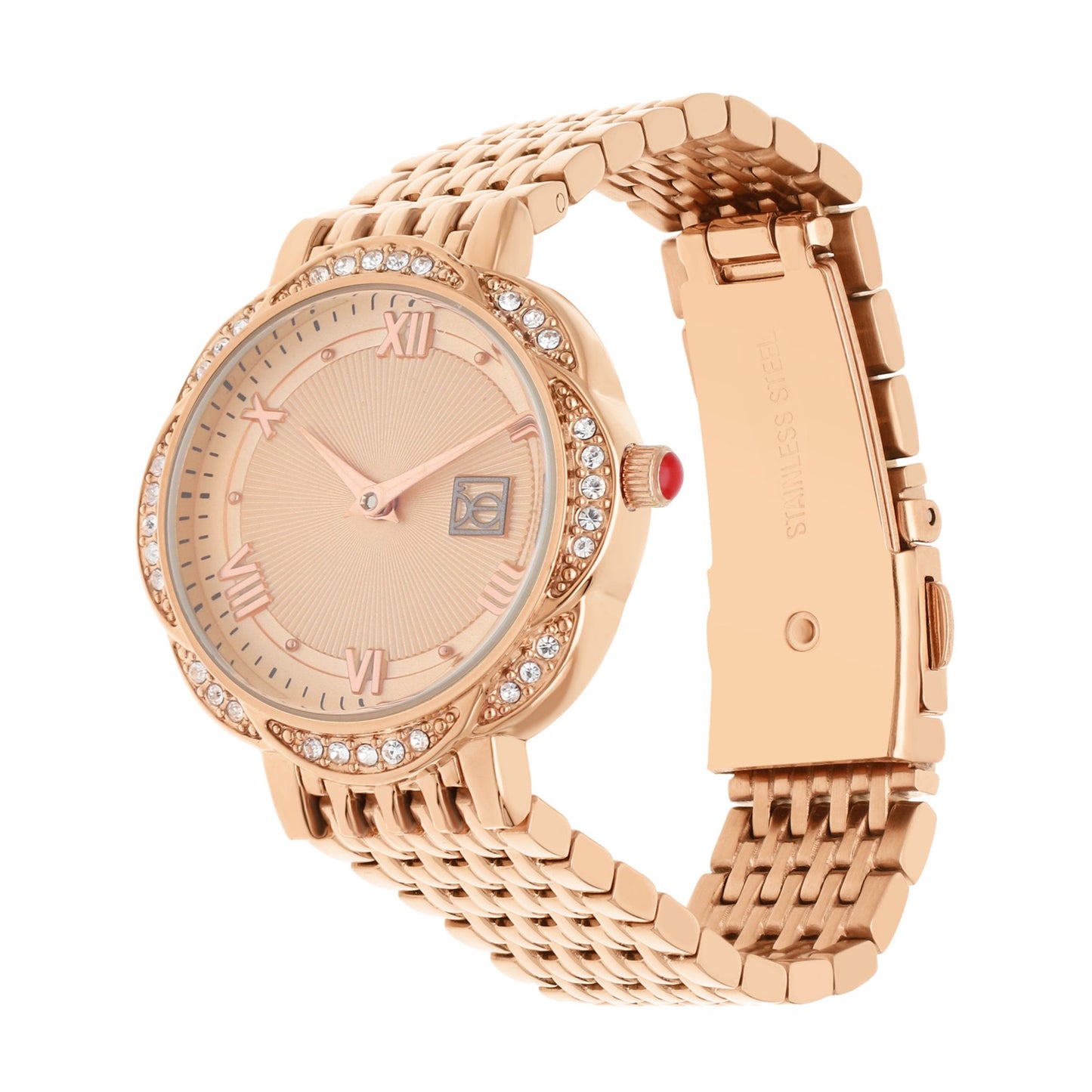 Reloj Cloe Análogo para Dama con Caja en Forma de Flor y Extensible de Acero Inoxidable OE2622