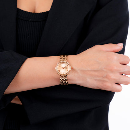 Reloj Cloe Análogo para Dama con Caja en Forma de Flor y Extensible de Acero Inoxidable OE2622