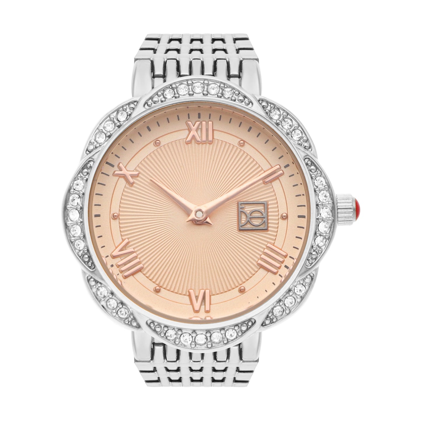Reloj Cloe Análogo para Dama con Caja en Forma de Flor y Extensible de Acero Inoxidable OE2622