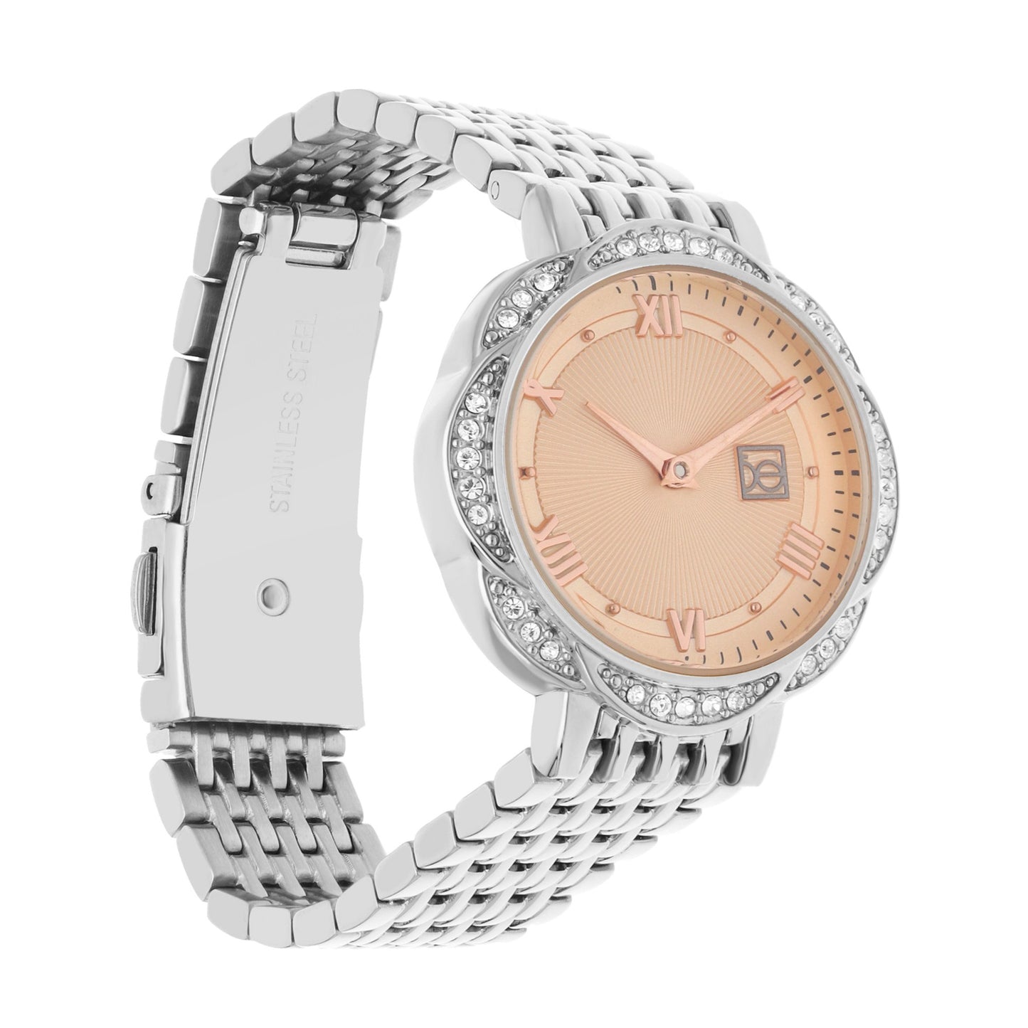 Reloj Cloe Análogo para Dama con Caja en Forma de Flor y Extensible de Acero Inoxidable OE2622