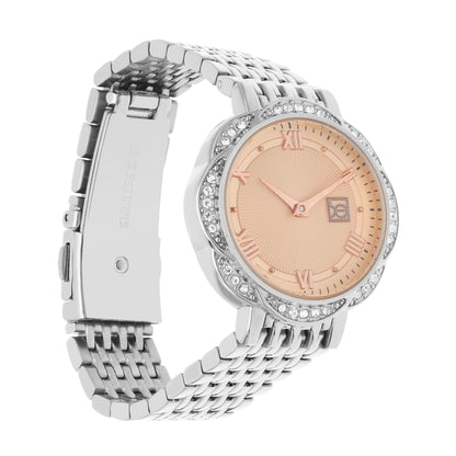 Reloj Cloe Análogo para Dama con Caja en Forma de Flor y Extensible de Acero Inoxidable OE2622