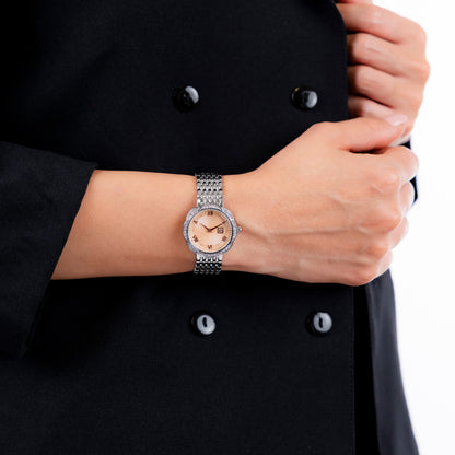Reloj Cloe Análogo para Dama con Caja en Forma de Flor y Extensible de Acero Inoxidable OE2622