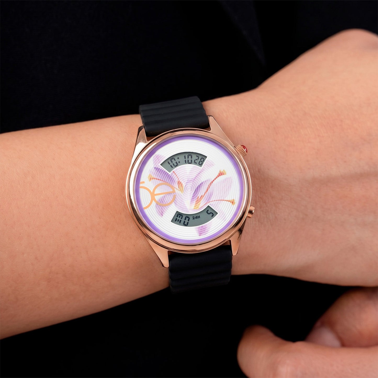 Reloj Cloe Digital para Dama con Diseño de Flor en Carátula y Correa de Silicón OE2623