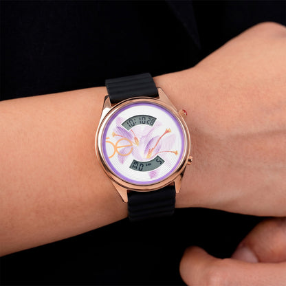Reloj Cloe Digital para Dama con Diseño de Flor en Carátula y Correa de Silicón OE2623